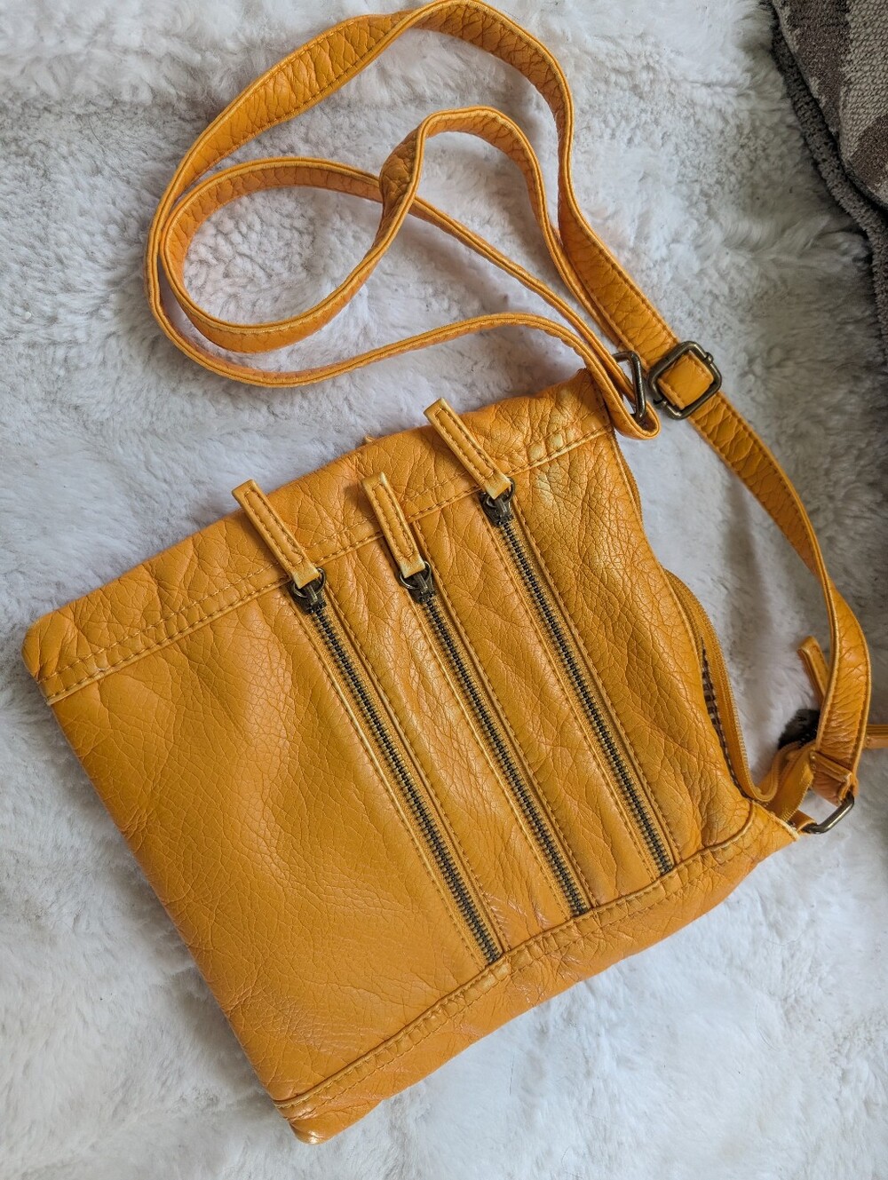 Ampere Vegan Leather Yellow Crossbody with Triple Zip Accent
